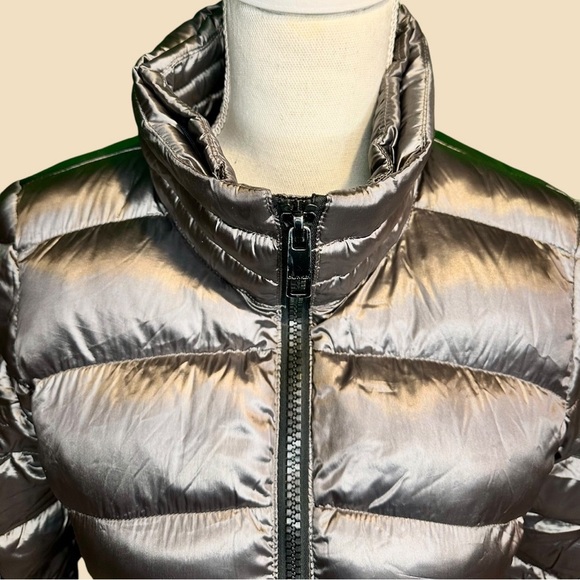 Calvin Klein Pewter Metallic Packable Down-Fill Blend Long Length Puffer Coat S - Picture 5 of 16